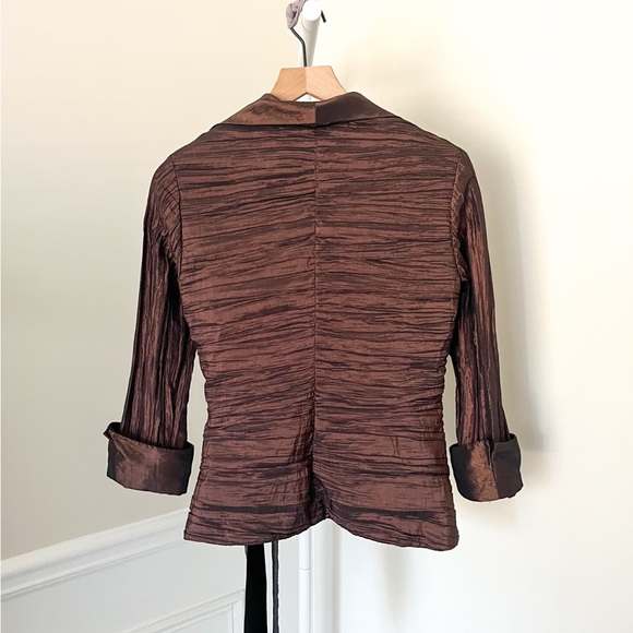 CACHET Vintage Copper Brown Satin Crop Crossover Wrap Jacket Top Lined Women’s 8 - Picture 5 of 11